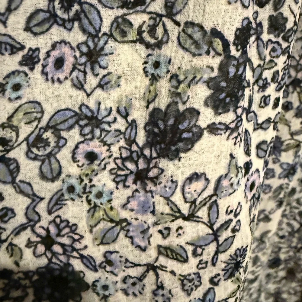 Free People Blue and Cream Patterned Blouse